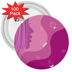 Online Woman Beauty Purple 3  Buttons (100 Pack)  by Mariart