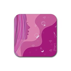 Online Woman Beauty Purple Rubber Coaster (square)  by Mariart