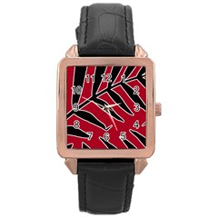 Leaves Silhouette Tropical Style Print Rose Gold Leather Watch  by dflcprintsclothing