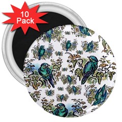 Blue Birds Of Happiness - White - By Larenard 3  Magnets (10 Pack) 