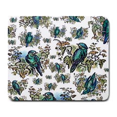 Blue Birds Of Happiness - White - By Larenard Large Mousepads by LaRenard