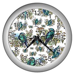 Blue Birds Of Happiness - White - By Larenard Wall Clock (silver) by LaRenard