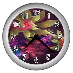 Fractal Flower Wall Clock (silver) by Sparkle