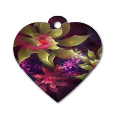 Fractal Flower Dog Tag Heart (one Side) by Sparkle