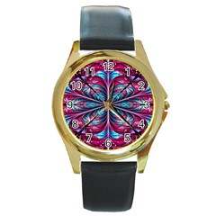 Fractal Flower Round Gold Metal Watch by Sparkle