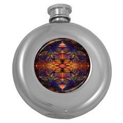 Fractal Flower Round Hip Flask (5 Oz) by Sparkle