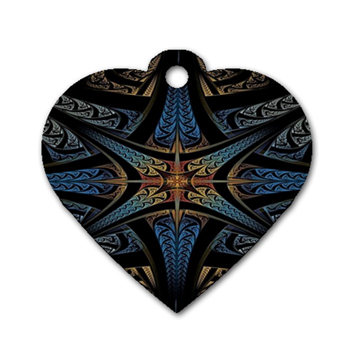 Fractal Flower Dog Tag Heart (Two Sides)