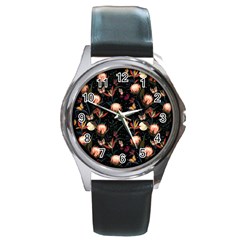 Seamless Garden Pattern Round Metal Watch by designsbymallika