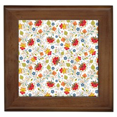 Red Yellow Flower Pattern Framed Tile by designsbymallika