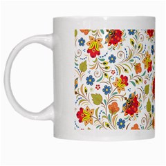 Red Yellow Flower Pattern White Mugs by designsbymallika