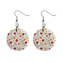 Red Yellow Flower Pattern Mini Button Earrings by designsbymallika