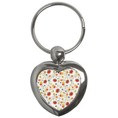 Red Yellow Flower Pattern Key Chain (heart) by designsbymallika