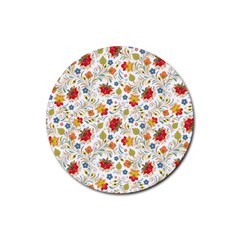 Red Yellow Flower Pattern Rubber Coaster (round)  by designsbymallika