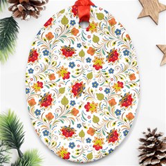 Red Yellow Flower Pattern Oval Ornament (two Sides) by designsbymallika