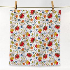 Red Yellow Flower Pattern Face Towel by designsbymallika