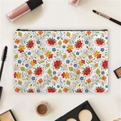 Red Yellow Flower Pattern Cosmetic Bag (large) by designsbymallika