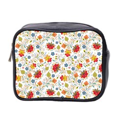 Red Yellow Flower Pattern Mini Toiletries Bag (two Sides) by designsbymallika