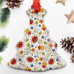 Red Yellow Flower Pattern Christmas Tree Ornament (two Sides) by designsbymallika