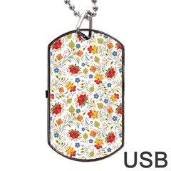 Red Yellow Flower Pattern Dog Tag Usb Flash (one Side) by designsbymallika