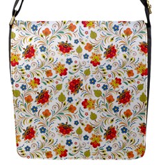 Red Yellow Flower Pattern Flap Closure Messenger Bag (s) by designsbymallika