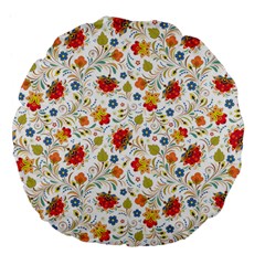 Red Yellow Flower Pattern Large 18  Premium Flano Round Cushions