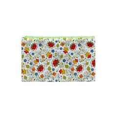 Red Yellow Flower Pattern Cosmetic Bag (xs)