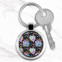 Rose Flower Pattern Key Chain (round) by designsbymallika