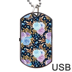 Rose Flower Pattern Dog Tag Usb Flash (one Side) by designsbymallika