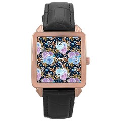 Rose Flower Pattern Rose Gold Leather Watch  by designsbymallika