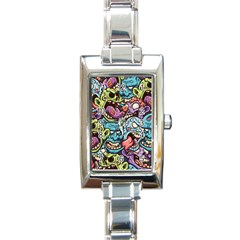 Halloween Love Chains Pattern Rectangle Italian Charm Watch by designsbymallika