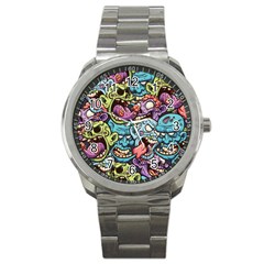 Halloween Love Chains Pattern Sport Metal Watch by designsbymallika