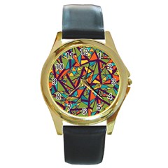 Aabstract Art Round Gold Metal Watch by designsbymallika