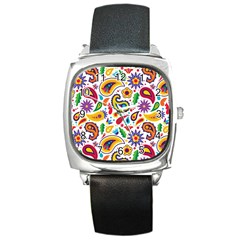 Baatik Print Square Metal Watch by designsbymallika