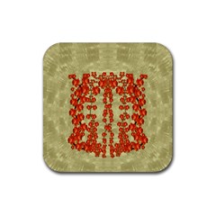 Roses Decorative In The Golden Environment Rubber Coaster (square)  by pepitasart