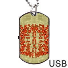 Roses Decorative In The Golden Environment Dog Tag Usb Flash (two Sides) by pepitasart