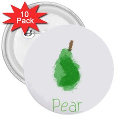 Pear Fruit Watercolor Painted 3  Buttons (10 pack) 