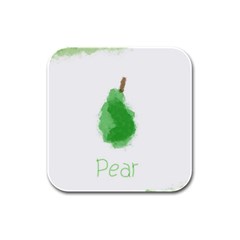 Pear Fruit Watercolor Painted Rubber Square Coaster (4 pack) 