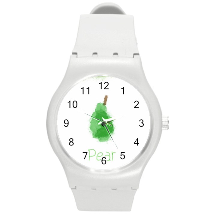 Pear Fruit Watercolor Painted Round Plastic Sport Watch (M)