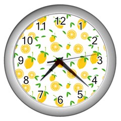 Illustrations Lemon Citrus Fruit Yellow Wall Clock (Silver)