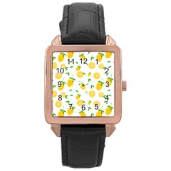 Illustrations Lemon Citrus Fruit Yellow Rose Gold Leather Watch 