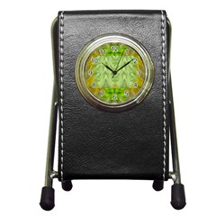 Landscape In A Green Structural Habitat Ornate Pen Holder Desk Clock by pepitasart