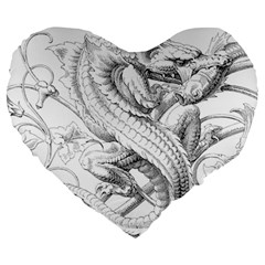 Dragon Lizard Vector Monster Large 19  Premium Flano Heart Shape Cushions