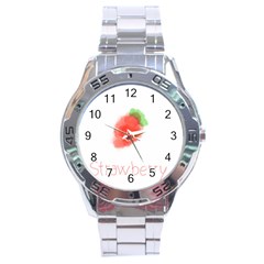 Strawbery Fruit Watercolor Painted Stainless Steel Analogue Watch