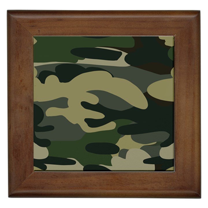 Green Military Camouflage Pattern Framed Tile