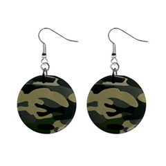 Green Military Camouflage Pattern Mini Button Earrings