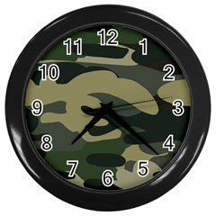 Green Military Camouflage Pattern Wall Clock (black) by fashionpod