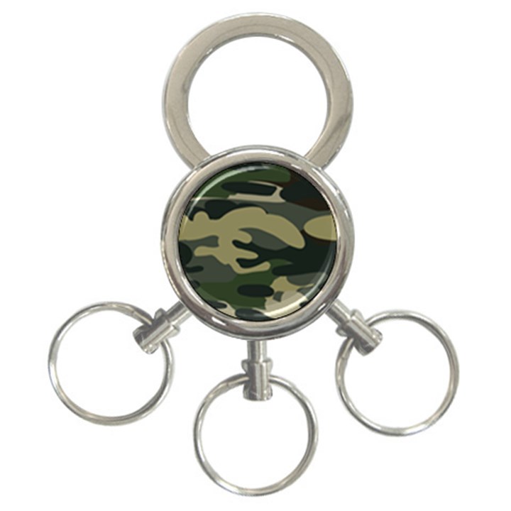 Green Military Camouflage Pattern 3-Ring Key Chain