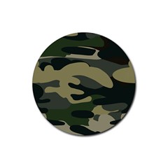 Green Military Camouflage Pattern Rubber Coaster (round)  by fashionpod