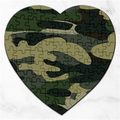 Green Military Camouflage Pattern Jigsaw Puzzle (heart) by fashionpod