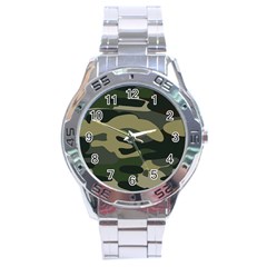 Green Military Camouflage Pattern Stainless Steel Analogue Watch